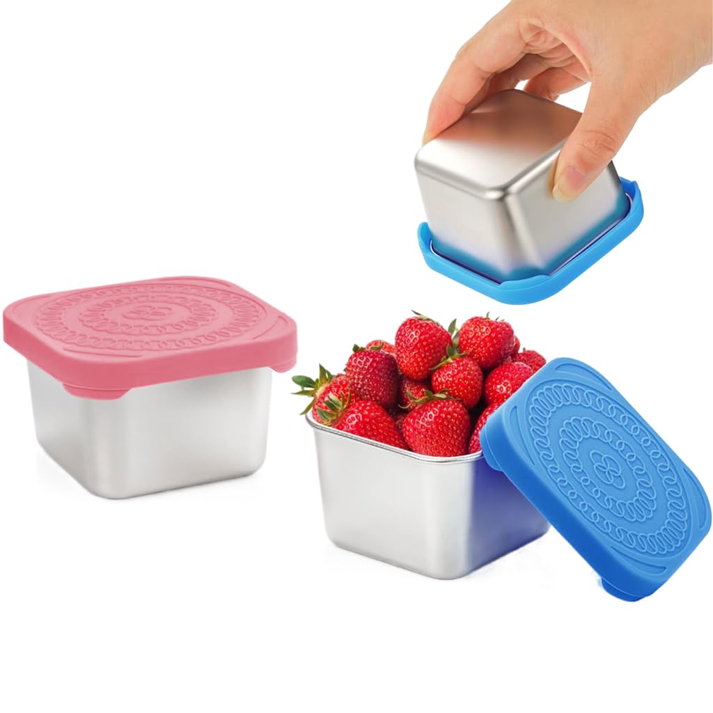 HASTHIP 2pcs Ketchup Cups 180ML Stainless Steel Sauce Cups with Silicone Lid Leakproof Salad Dressing Container Snack Container Ketchup Cups for Lunch Bento Box, Picnic, Travel HASTHIP 2pcs Ketchup Cups 180ML Stainless Steel Sauce Cups with Silicone Lid Leakproof Salad Dressing Container Snack Container Ketchup Cups for Lunch Bento Box, Picnic, Travel